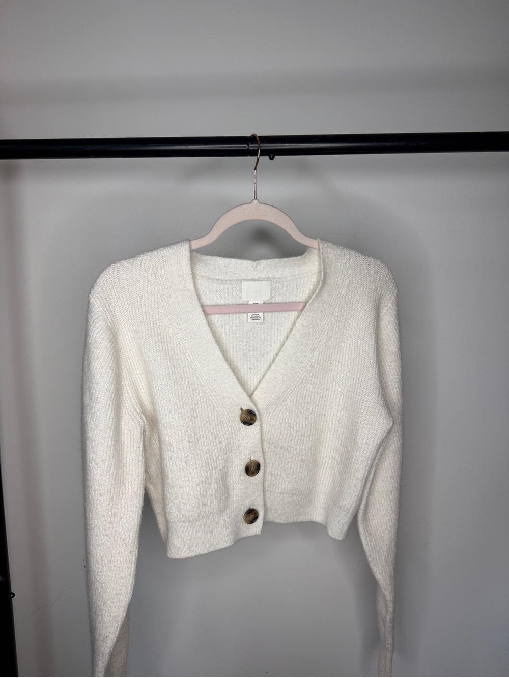 H&M Cozy Cream V-Neck Button Cardigan Sweater